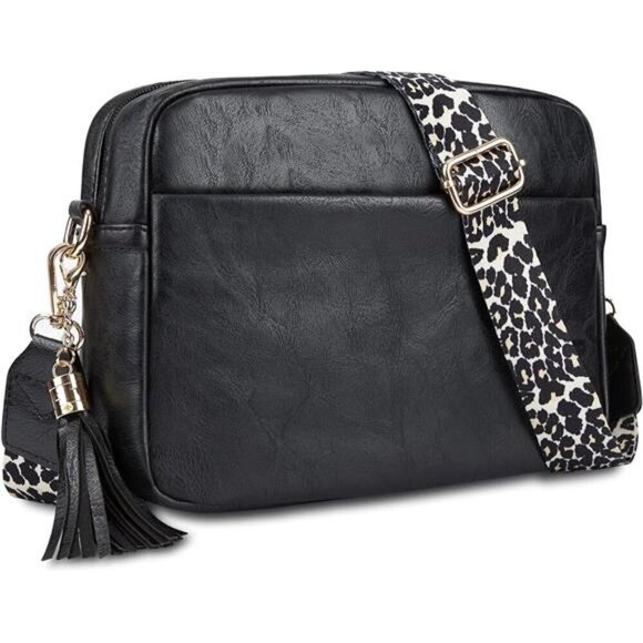 Women's Vegan Leather Crossbody Bag Black - Picture 1 of 6
